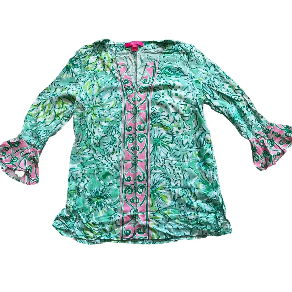 LILLY PULITZER Keona Tunic Hopelessly Devoted Engineered Tunic Size XS Pretty - Picture 8 of 8